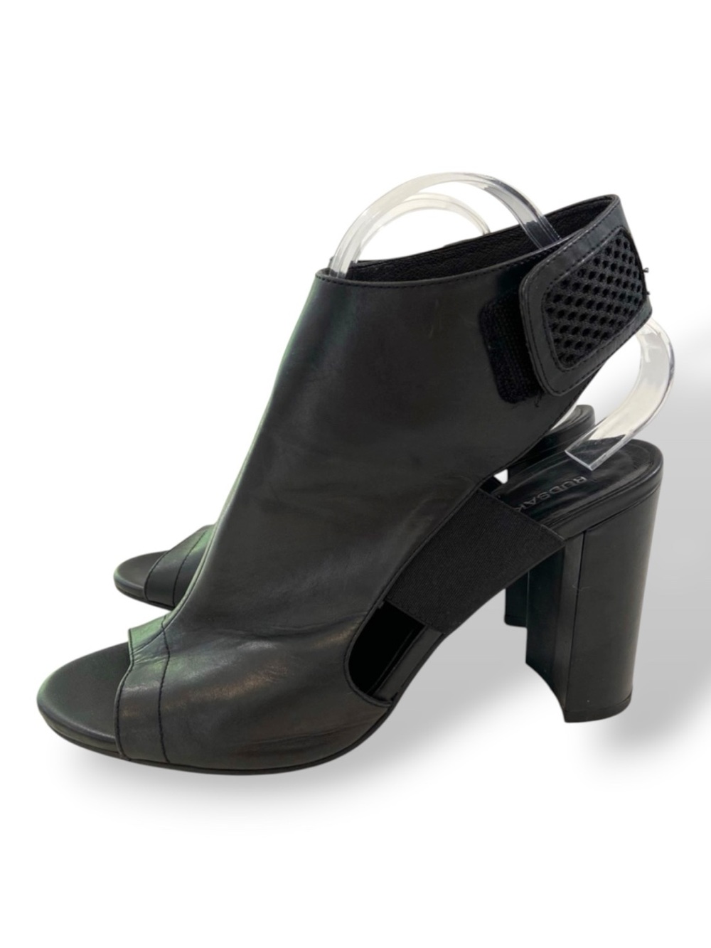 RUDSAK NWT Black Leather Sculptural Peep Toe Block Heels EU 40 Made in Italy